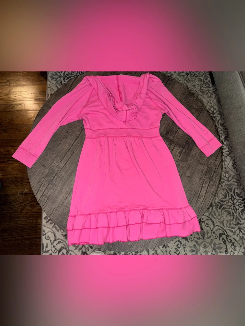 PINK Victoria's Secret Vintage Hot Pink Hooded Ruffle Dress size large - Picture 6 of 8